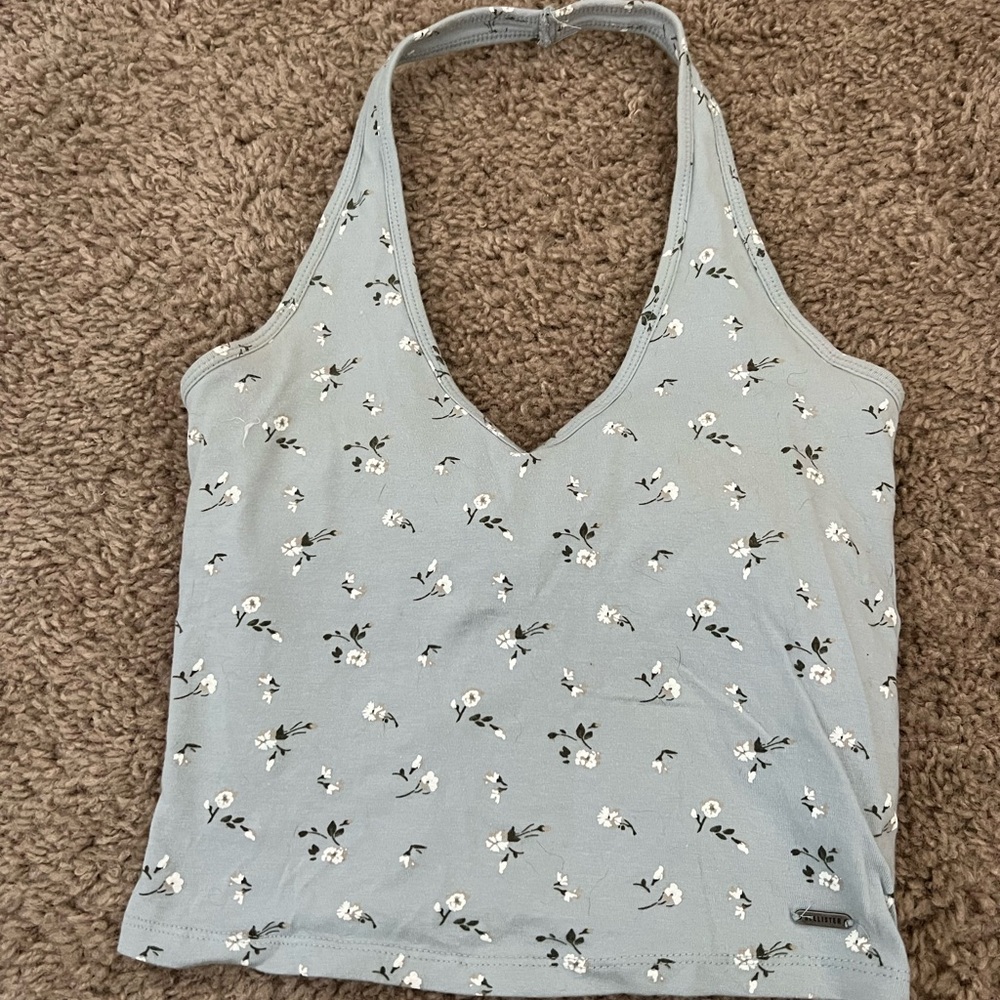 Hollister Gray Crop Tank Top with Backless Design and Floral Print